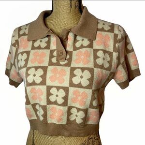 Altar’d State Cropped Pullover Retro Patterned Sweater Size Medium
